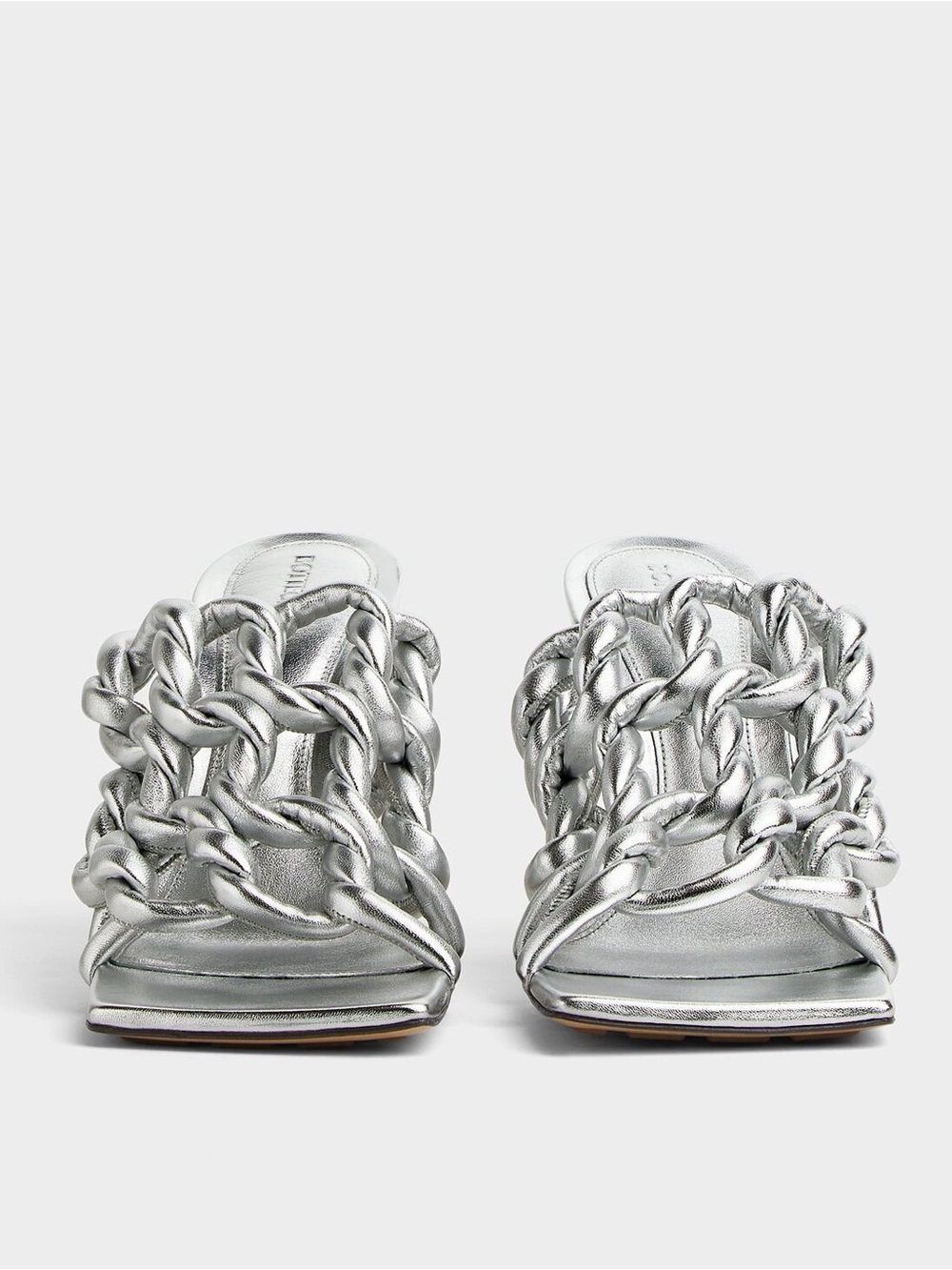 NWT Bottega Veneta Metallic Silver Twist Mules EU39/US 8-9 $1,650